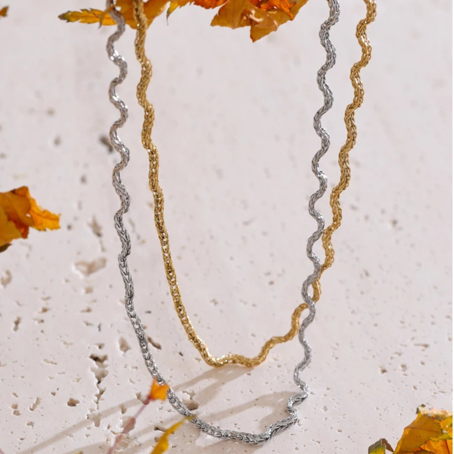 Onda – Collana (o Set con Bracciale) in Acciaio Inox Placcato Oro 18K - immagine 2