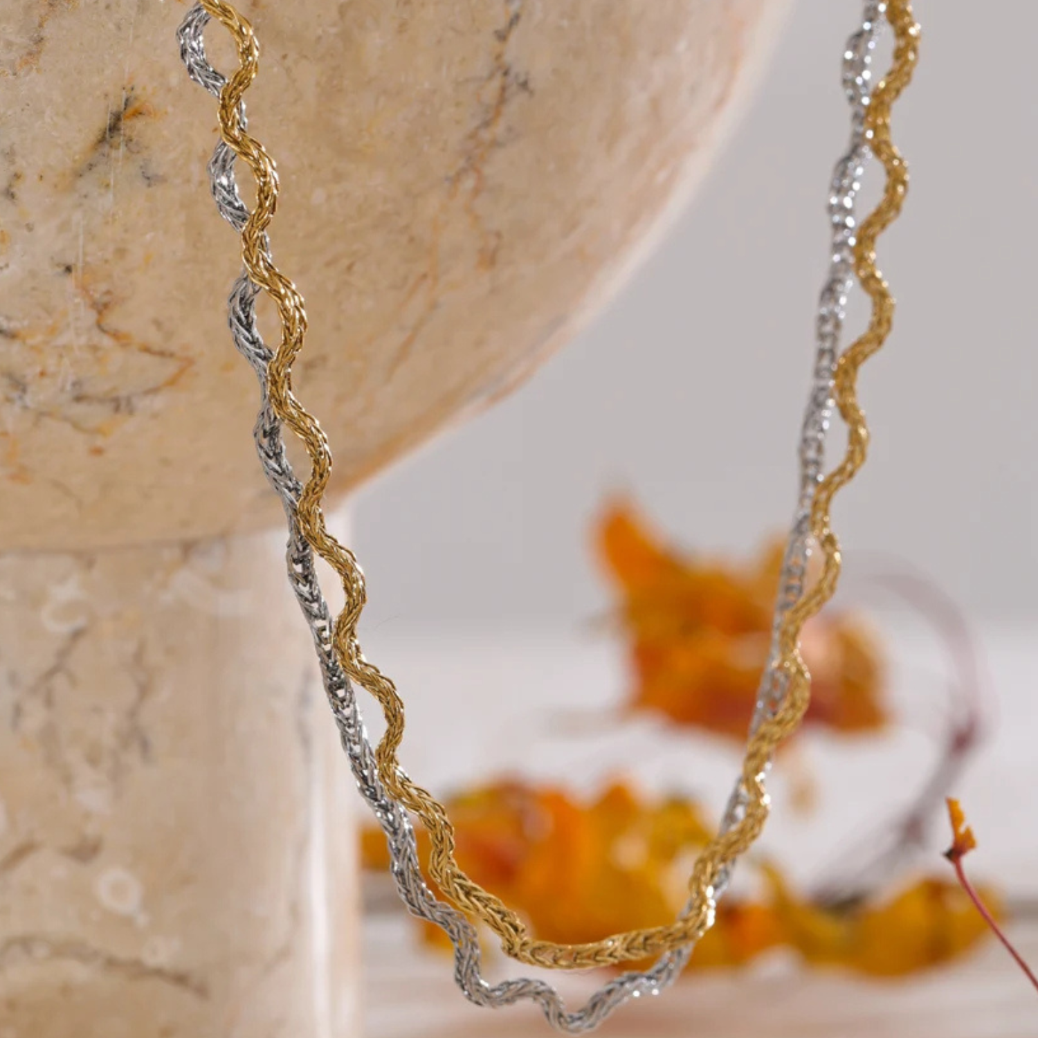Onda – Collana (o Set con Bracciale) in Acciaio Inox Placcato Oro 18K - immagine 4