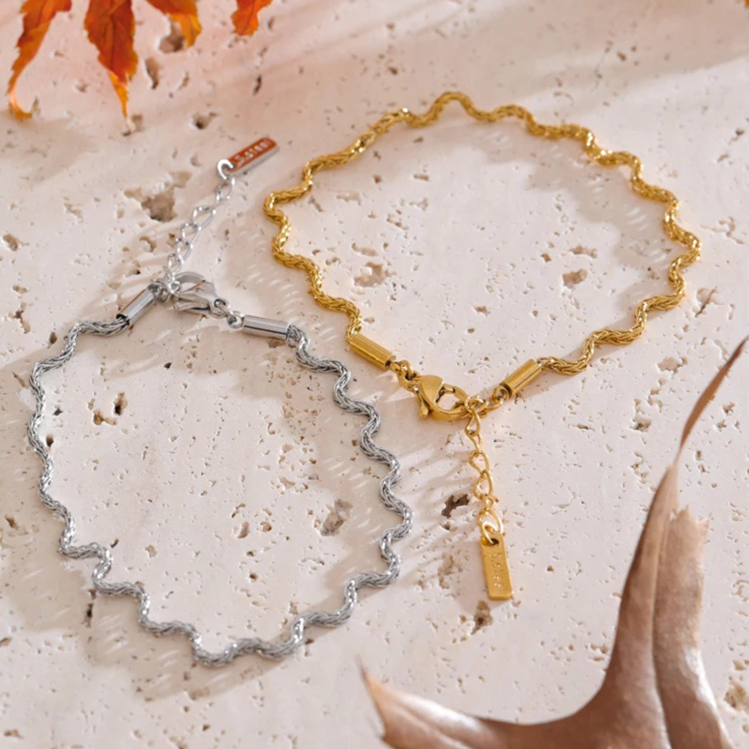 Onda – Collana (o Set con Bracciale) in Acciaio Inox Placcato Oro 18K - immagine 6