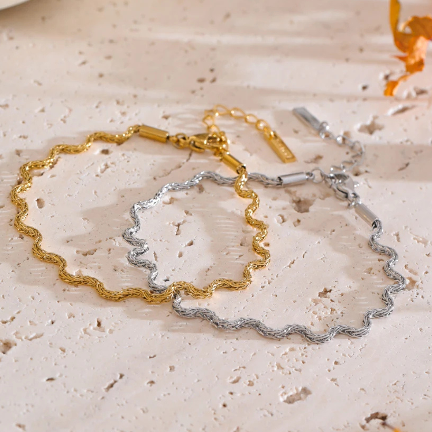Onda – Collana (o Set con Bracciale) in Acciaio Inox Placcato Oro 18K - immagine 7